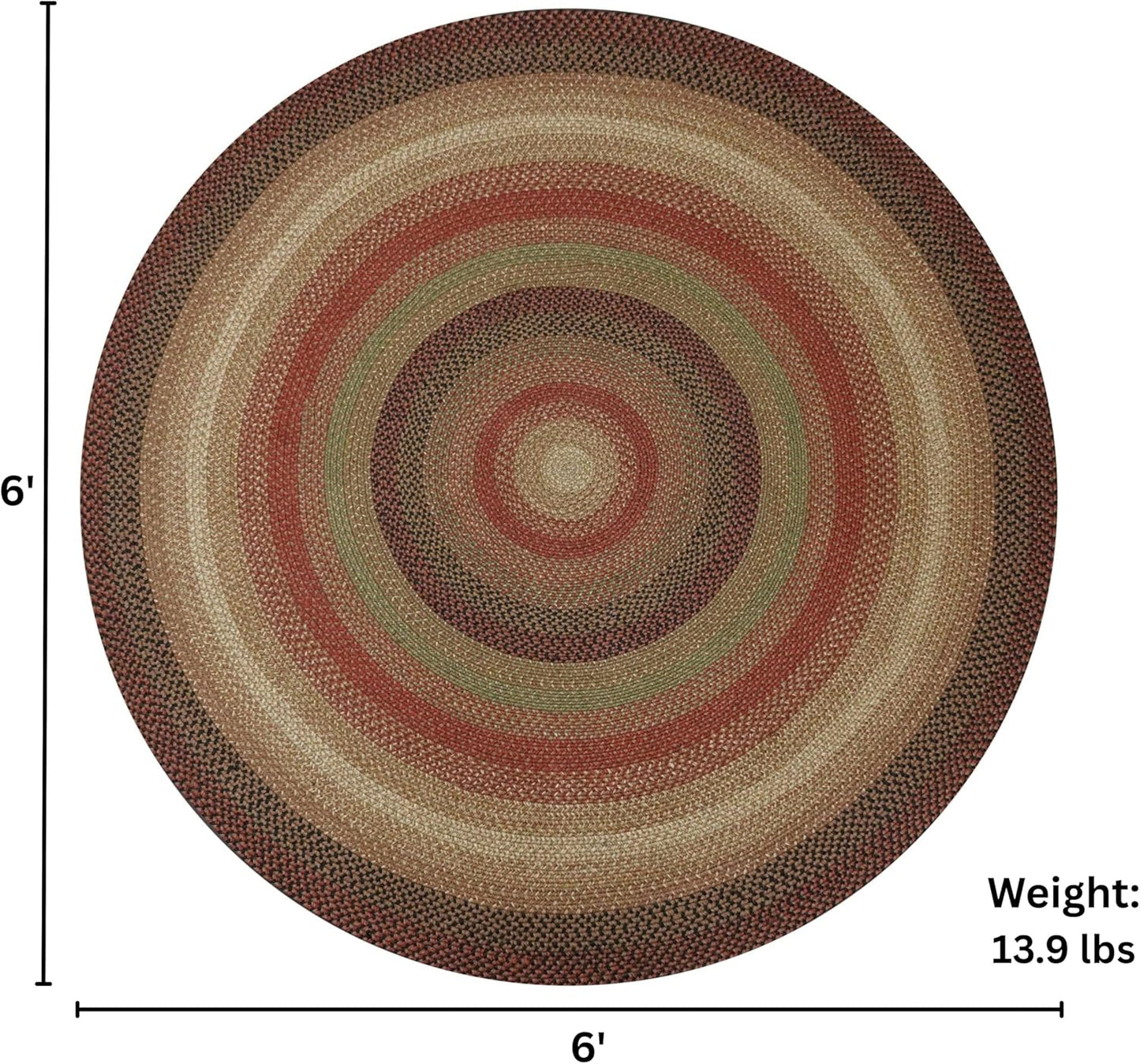 Gingerbread Brown Round Braided Rugs, Jute, 6' - Perfect Country Decor for Living Room, Dining Room, Everywhere