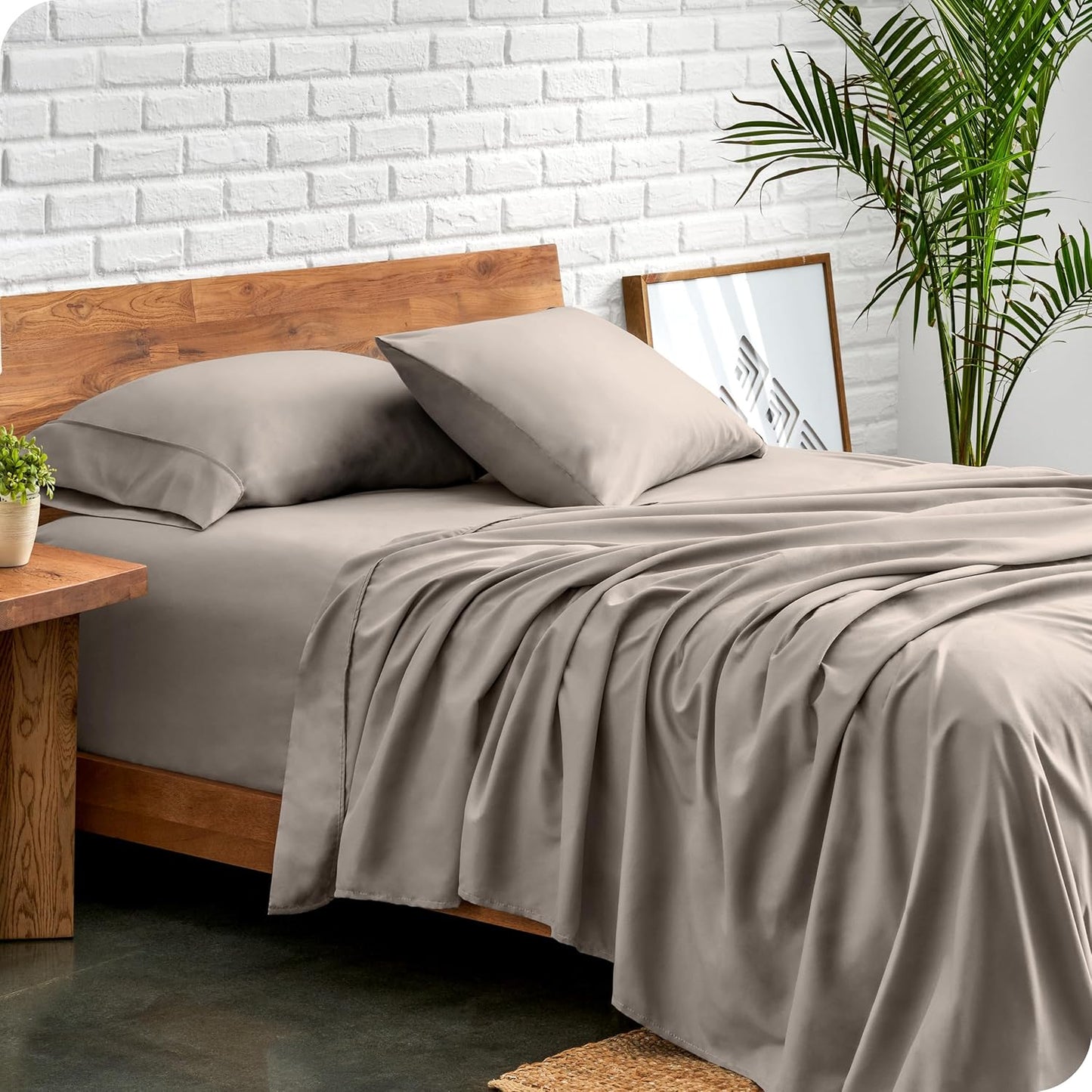 Bare Home Full Sheet Set - Luxury 1800 Ultra-Soft Microfiber Full Bed Sheets - Double Brushed - Deep Pockets - Easy Fit - 4 Piece Set - Bedding Sheets & Pillowcases (Full, Khaki)