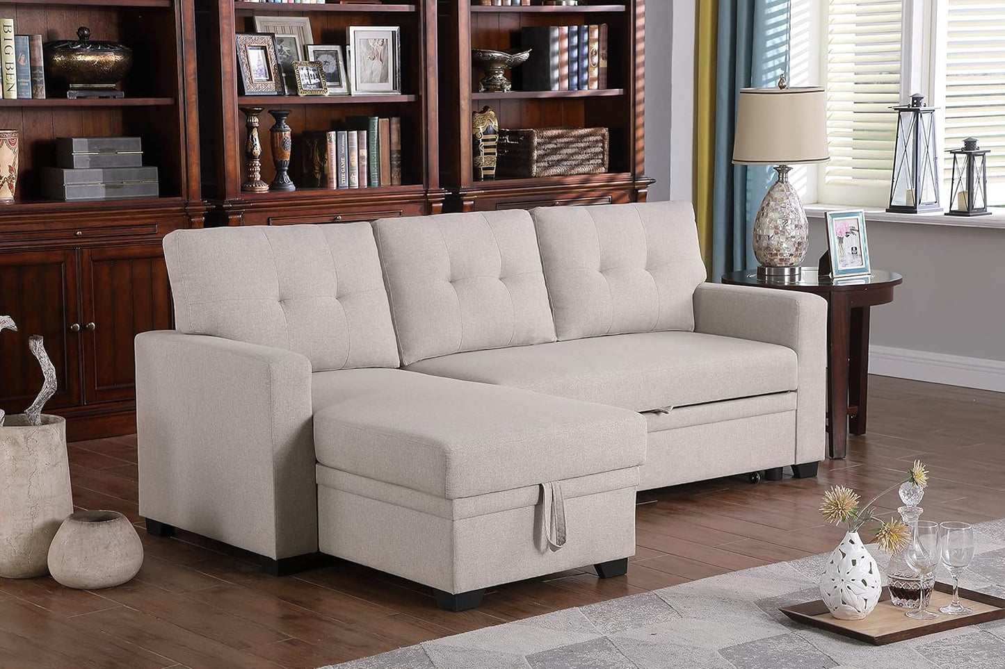 Devion Furniture Philly 4-in-1 Convertible L Shaped Couch with Pull Out Bed and Storage, Sectional Sleeper Sofa with Reversible Chaise for Living Room, Apartment, Bedroom, Office