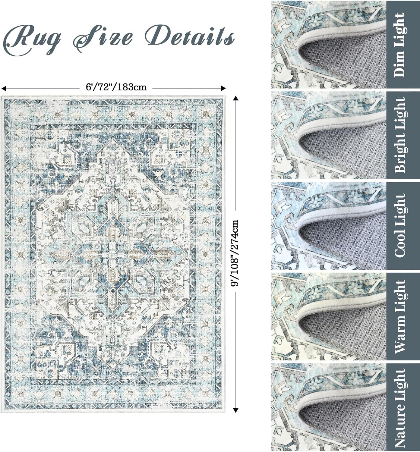 zesthome Area Rugs 6x9, Large Rugs for Living Room, Stain Resistant Washable Rug, Rugs for Bedroom with Non Slip Backing, Ultra-Thin Vintage 6x9 Area Rug