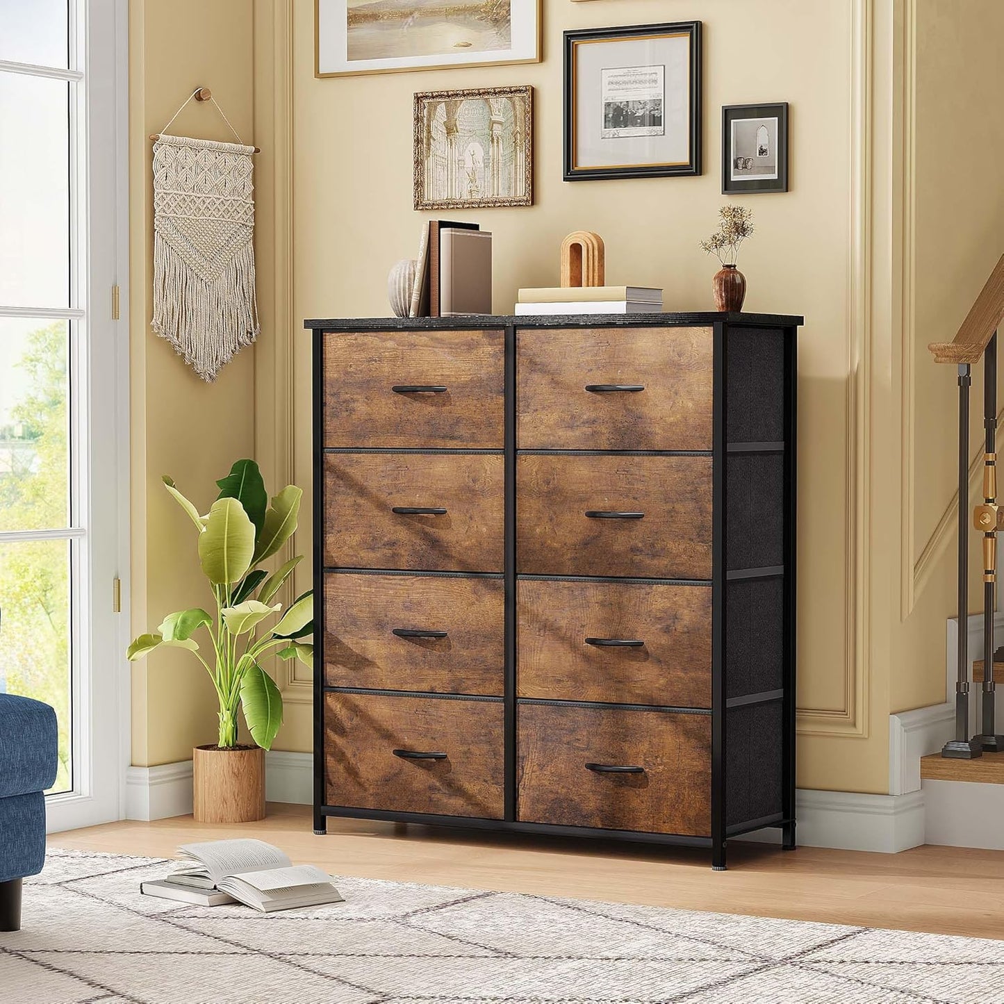 DWVO Fabric Dresser for Room, Tall Storage 8 Drawers, Black Dresser & Chest of Drawers, Storage Drawer Organizer for Closet, Living Room