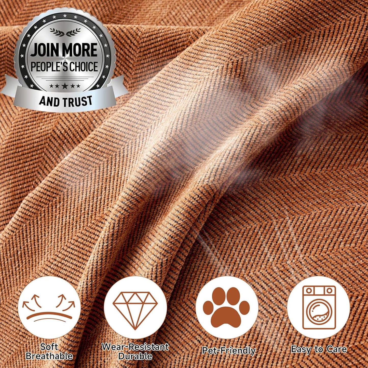 STACYPIK Orange Chenille Couch Cover for Dog, Sofa Covers for Sofa, Furniture Protector for 3 Cushion Couch, Lovetseat Cover for L Shaped, Non Slip Pumpkin Sectional Sofa Cover Pet-Friendly-91X134IN
