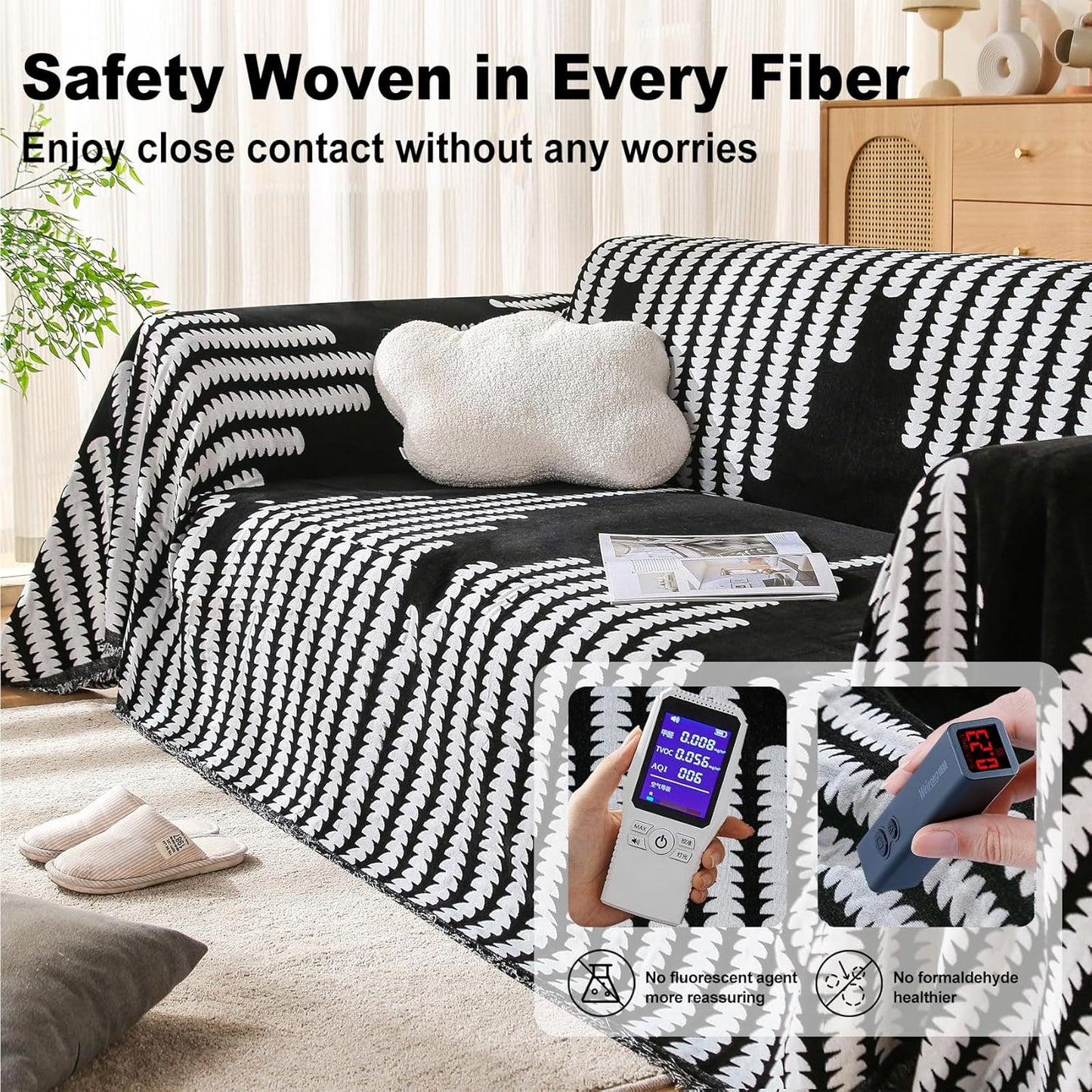 Boho Couch Cover, Sofa Cover, Sofa Covers for 2 Cushion Couch, Washable Sectional Couch Covers for Dogs Pet Furniture Protector Couch Cover Blanket for Living Room (2# Black, 71" x 118")