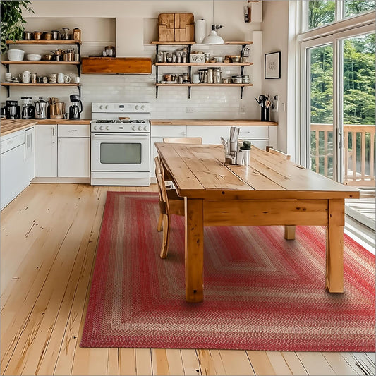 Homespice Apple Pie Jute Red 4x6' Braided Area Rug for Living Room, Bedroom and Dining Room. Pet Friendly. Decor Styles- Farmhouse Rug, Rustic, Vintage, Cottage, Primitive, Country, Boho Rug