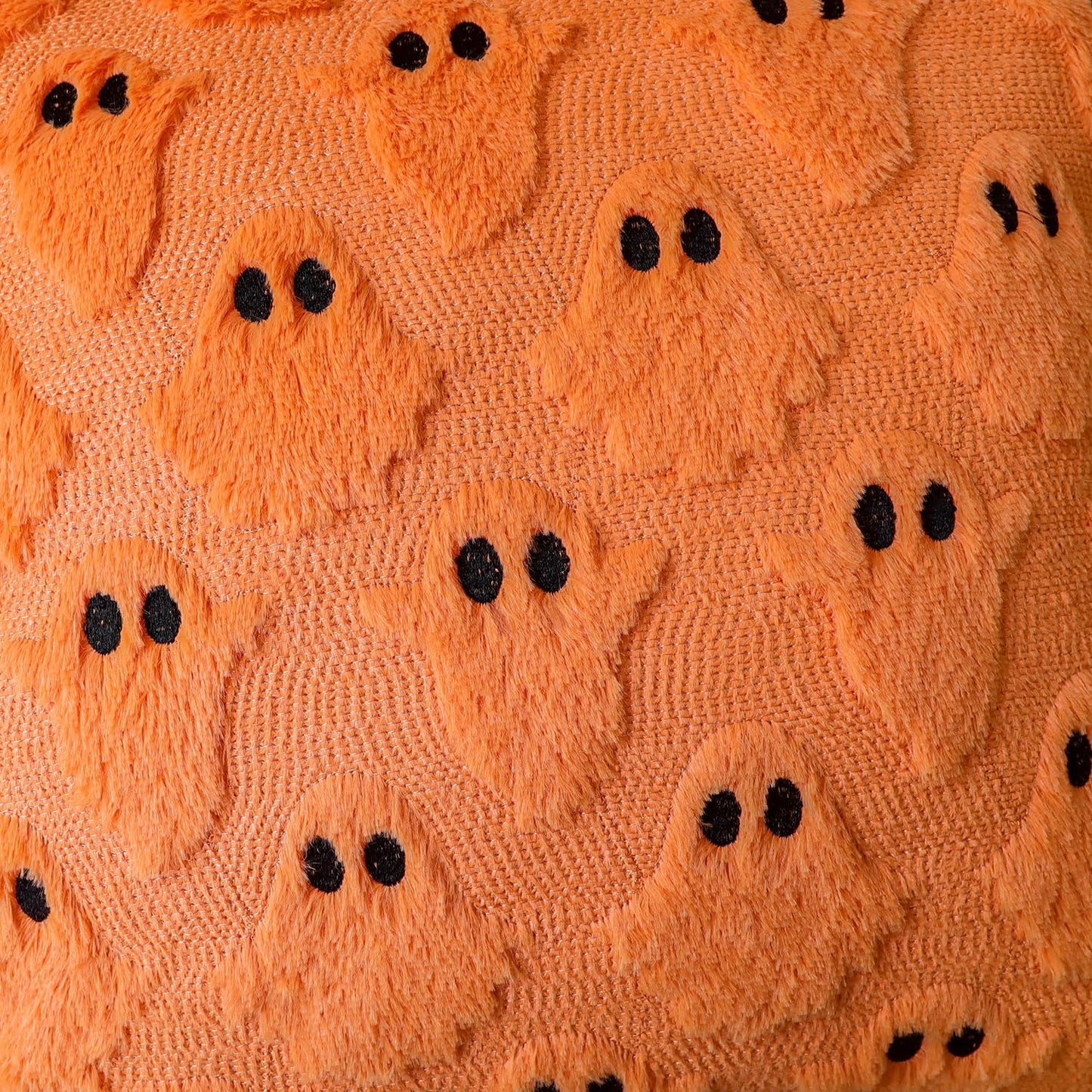 4TH Emotion Halloween Ghost Decorative Pillow Covers 18x18 Set of 2, Orange Soft Plush Faux Fur Farmhouse Throw Cushion Cases for Fall Autumn Holiday Home Decorations