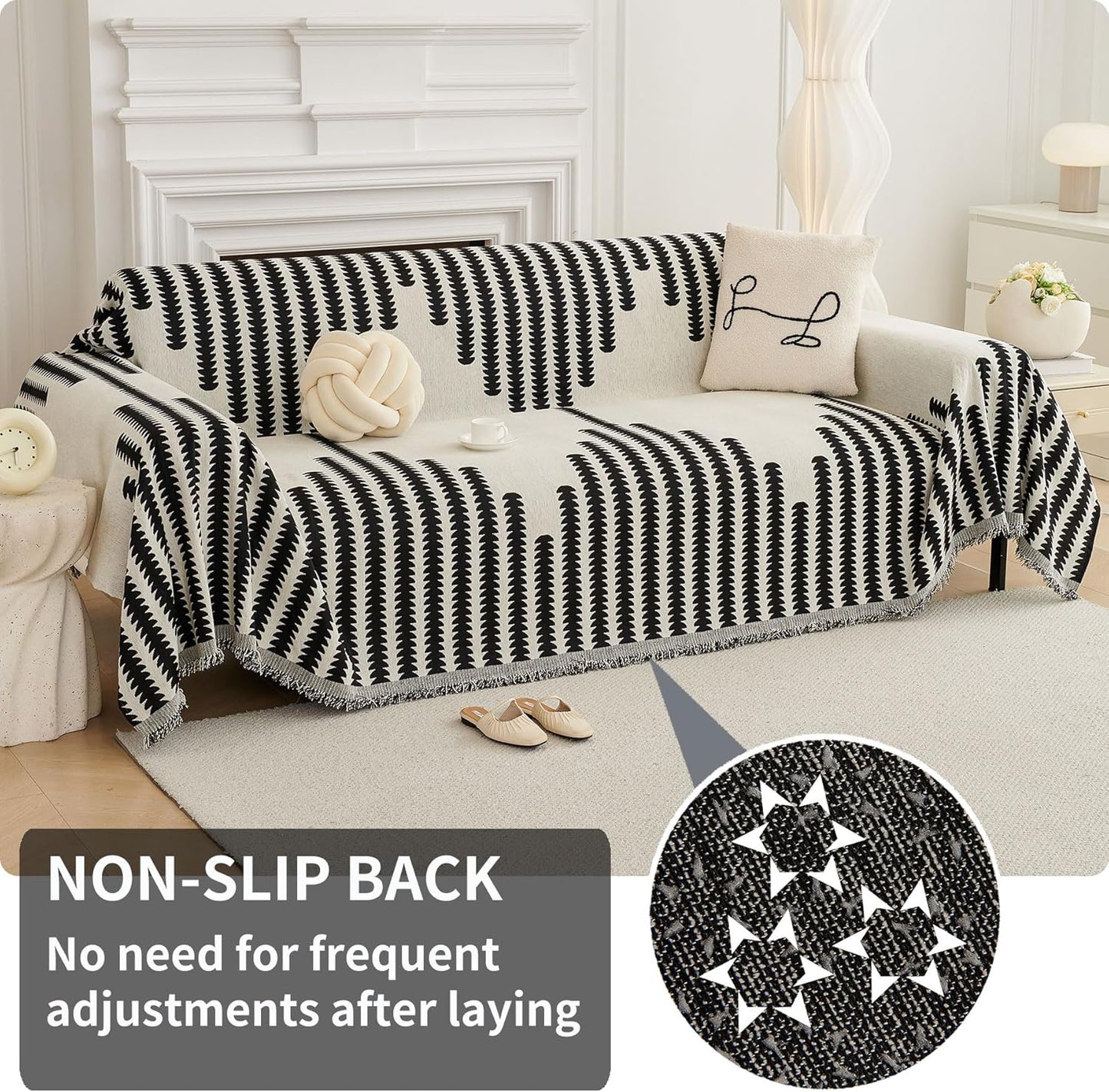HAOMAIJIA Boho Sofa Covers Couch Covers for 3 Cushion Couch Sofa Pet Friendly Soft Thick Couch Cover for Dogs Washable Sectional Couch Covers L Shape Furniture Protector (Black, 91"x118")