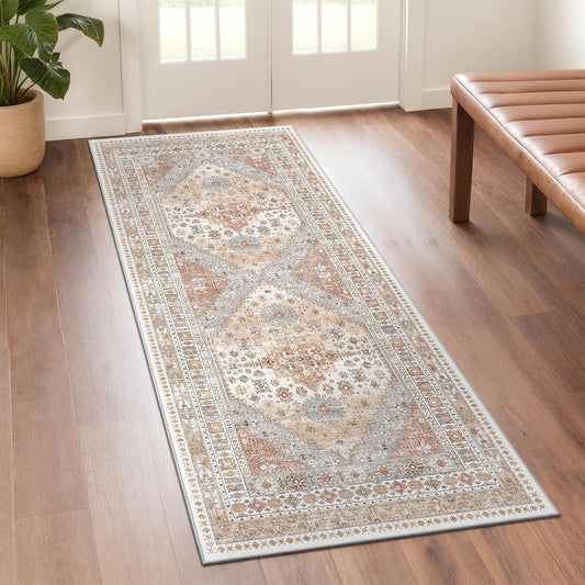zesthome Runner Rug 2x5 - Stain Resistant Machine Washable Rug, Non Slip Vintage Hallway Runner Rugs, Low Pile Lightweight Runners for Kitchen, Entryway and Corridor