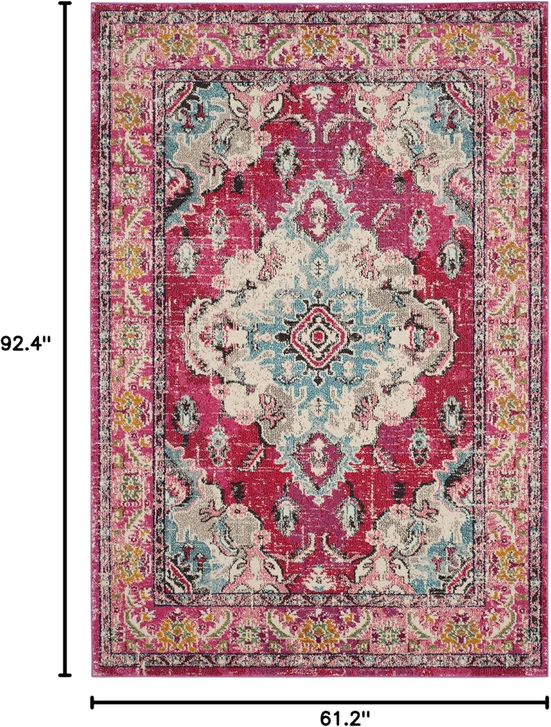SAFAVIEH Monaco Collection Area Rug - 5'1" x 7'7", Pink & Multi, Boho Chic Medallion Distressed Design, Non-Shedding & Easy Care, Ideal for High Traffic Areas in Living Room, Bedroom (MNC243D)