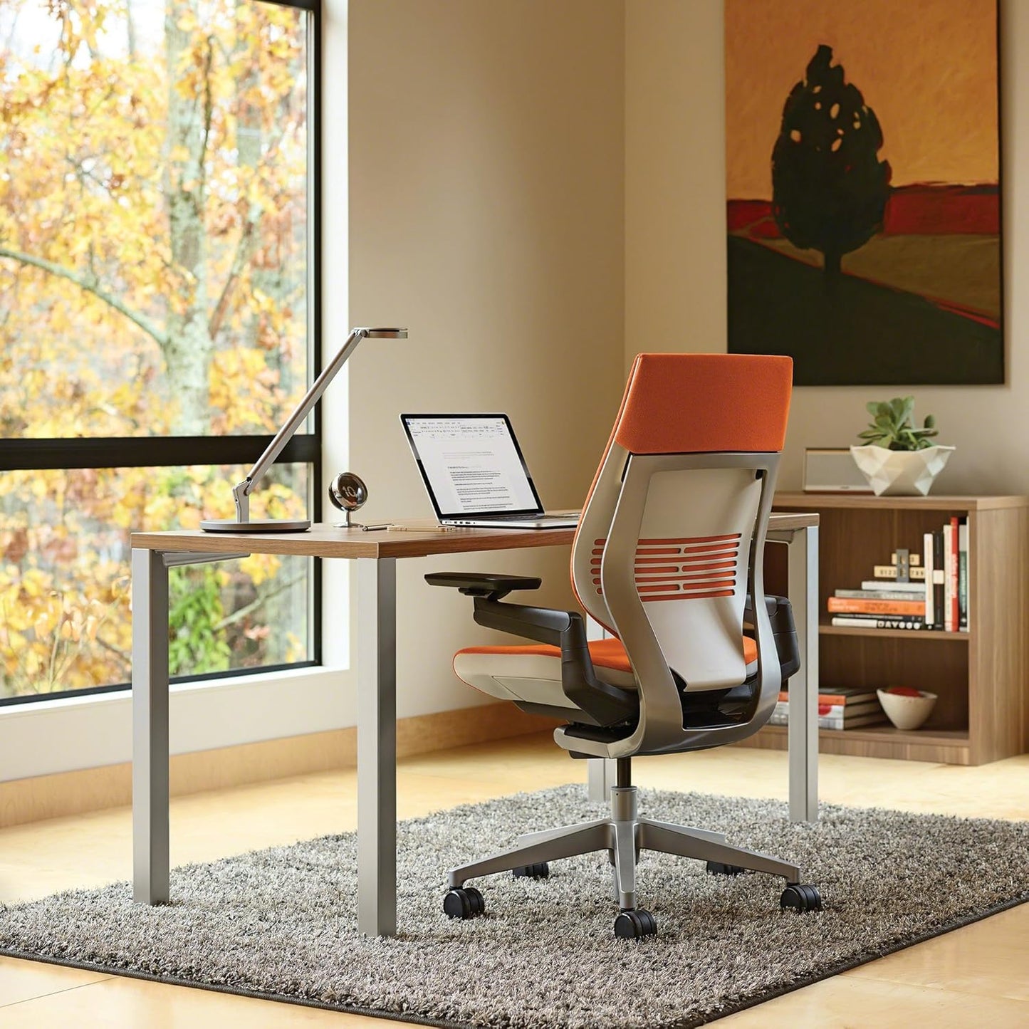 Steelcase Gesture Office Chair - Ergonomic Work Chair with Wheels for Carpet - Comfortable - Intuitive-to-Adjust for Desk - 360-Degree Arms - Tangerine Orange Fabric