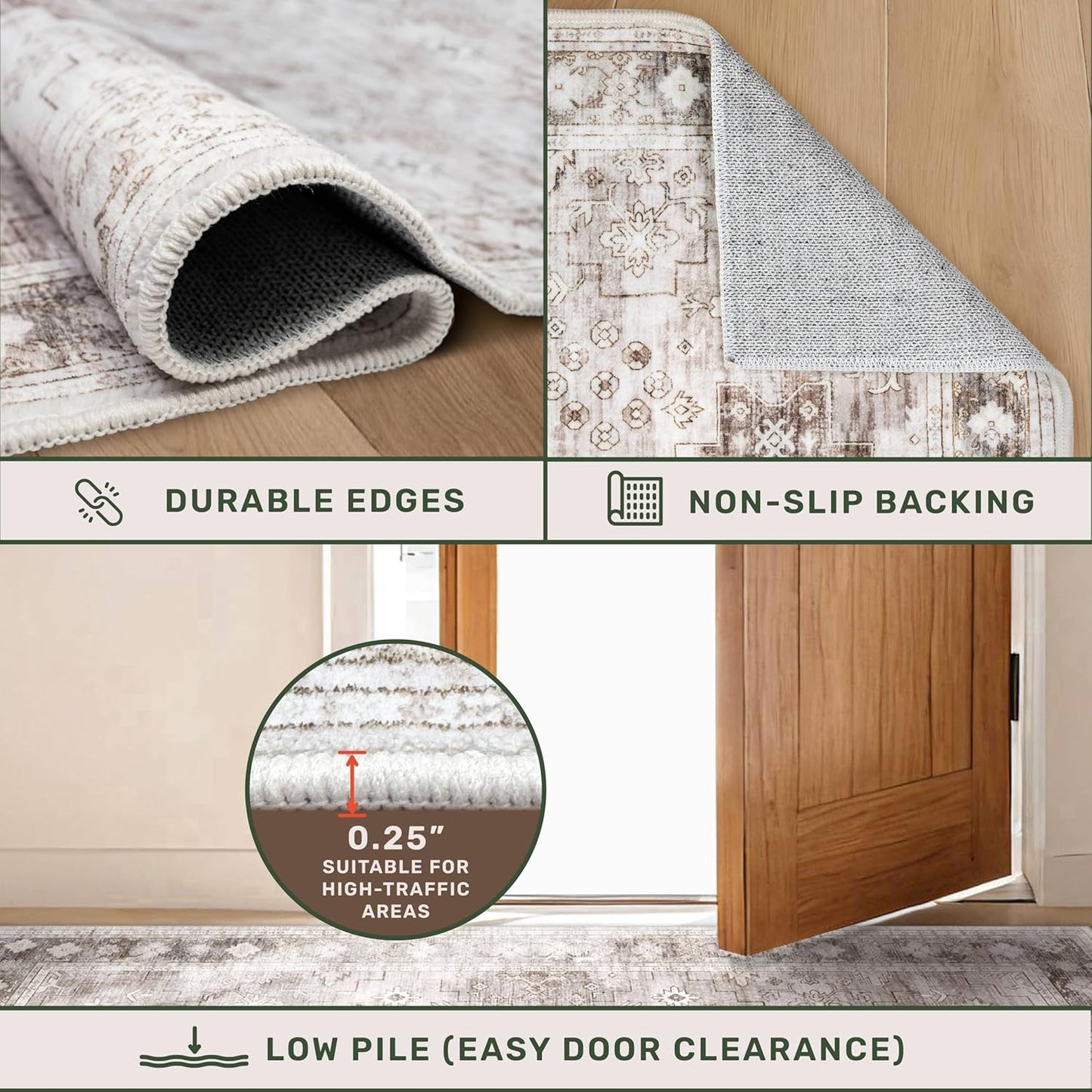 Washable Neutral Farmhouse Large Entryway Rug, 3x5 Area Rugs for Kitchen, Bedroom, Laundry Room, Nursery Room, Boho Vintage Floral Non-Slip Throw Rug Low Pile Stain Resistant (3x5 Beige/Latte)