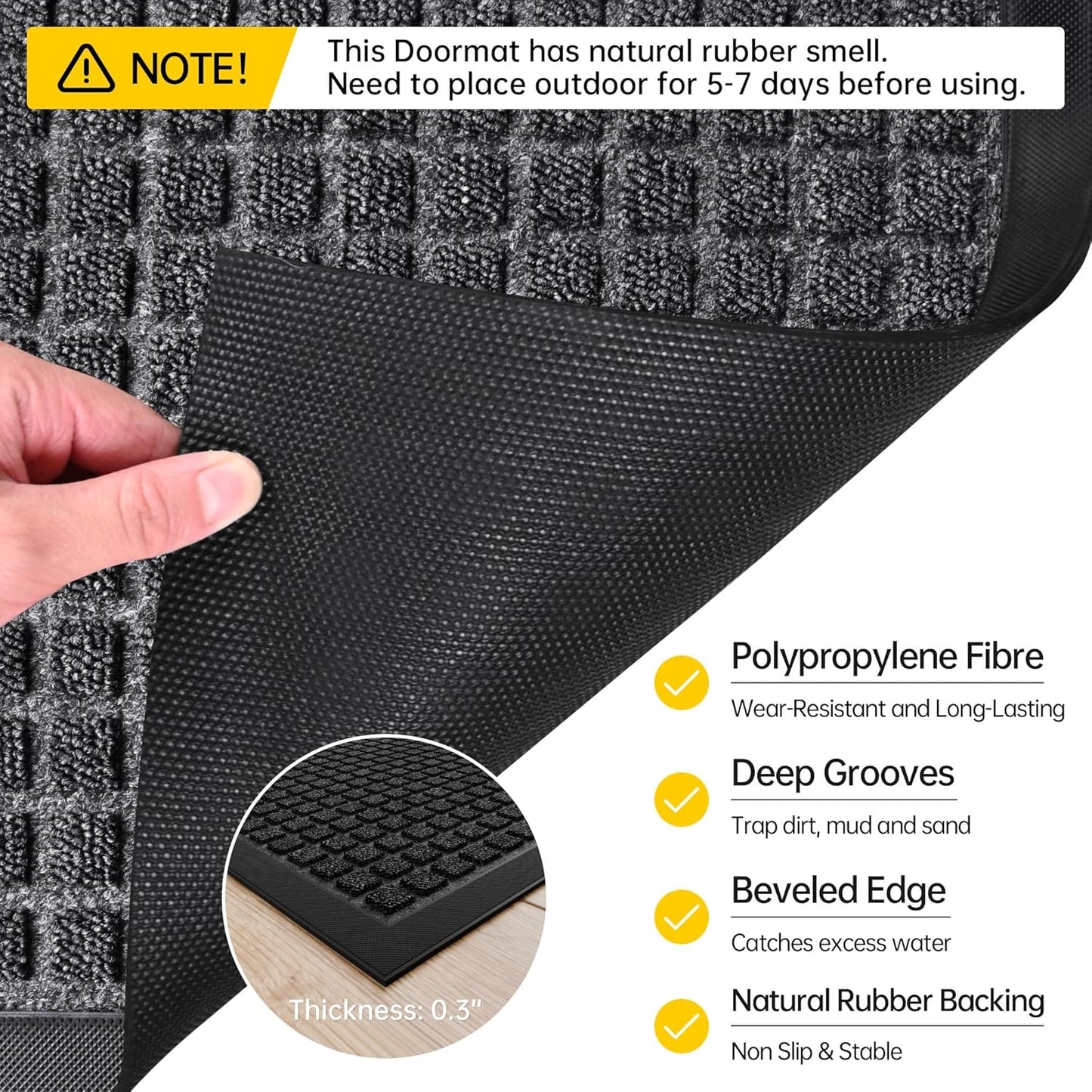 Sturdy Front Door Mat Outside Entrance, 6' x 4' All-Season All-Weather Doormat Waterproof, Stain and Fade Resistant, Natural Rubber Indoor Outdoor Welcome Door Mat Trap Dirt