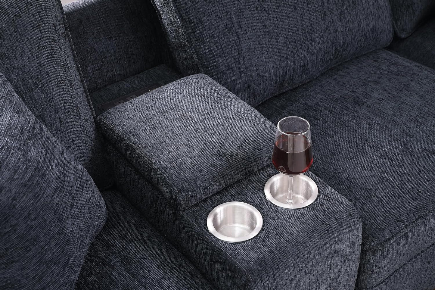 L-Shaped Sectional Couch for Living Room with Movable Ottoman&6 Throw Pillows,7 Seat Chenille Upholstered Sofa W/2 Cup Holder,USB Port&Hidden Storage Box,DIY Combination,Apartment,Dark Gray,127"