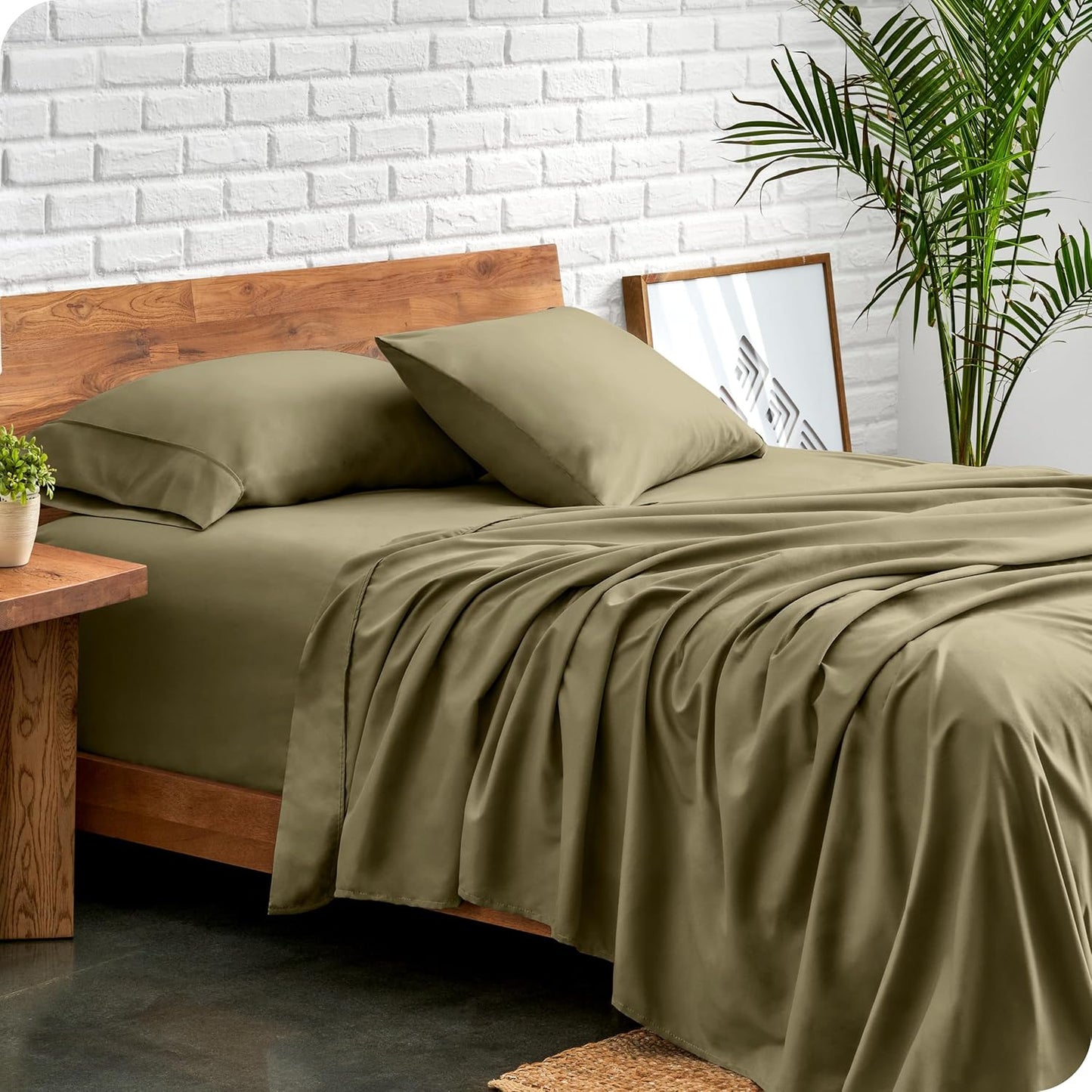 Bare Home King Sheet Set - Luxury 1800 Ultra-Soft Microfiber King Bed Sheets - Double Brushed - Deep Pockets - Easy Fit - 4 Piece Set - Bedding Sheets & Pillowcases (King, Olive)