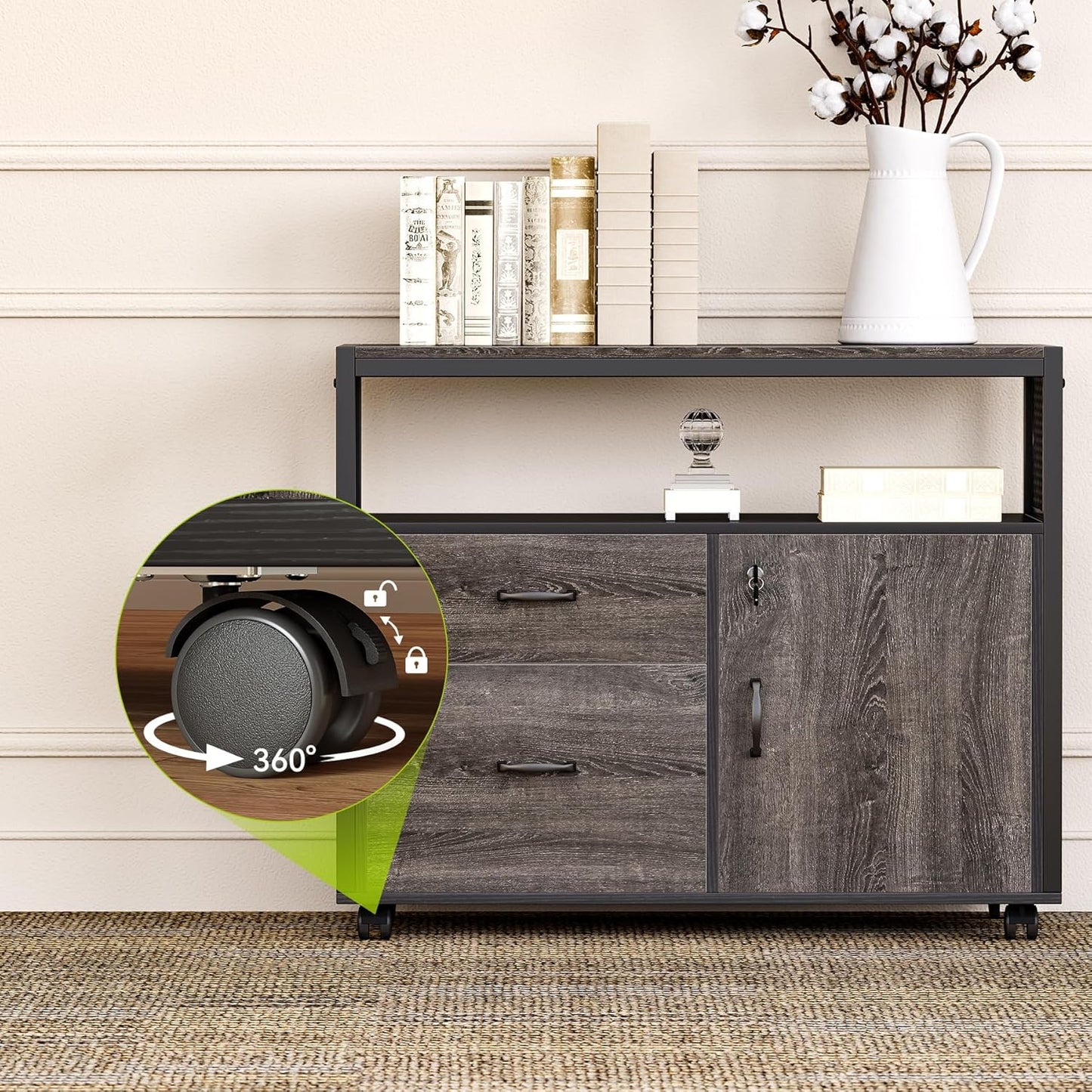 LITTLE TREE 63-Inch Office Desk with 31.5-Inch Lateral File Cabinet, Study Writing Desk Computer Desk for Home Office