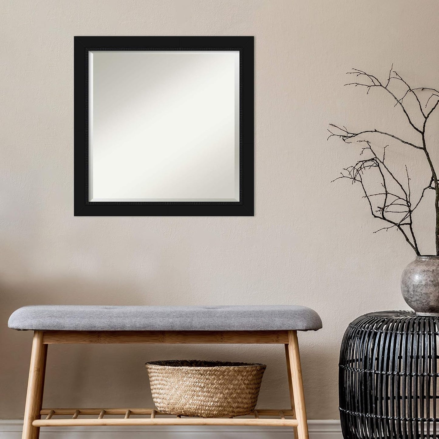 Amanti Art Black Bathroom Mirror for Over Sink, 23x23 Avon Black Square Vanity Mirror, Medium Casual Frame, Hangs Horizonally and Vertically, Bathroom Wall Decor, Beveled Edge
