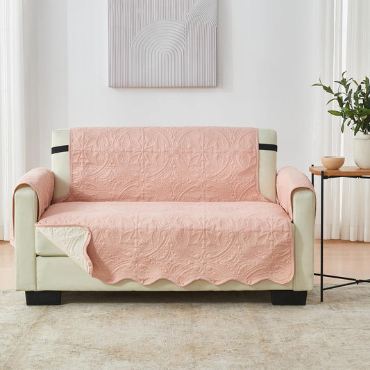 Great Bay Home Reversible Loveseat Cover - Washable Slipcover Furniture Protector with Elastic Straps - Couch Cover for Dogs, Kids, and Pets - Quilted & Stitched Detail (Loveseat, Dusty Rose/Taupe)