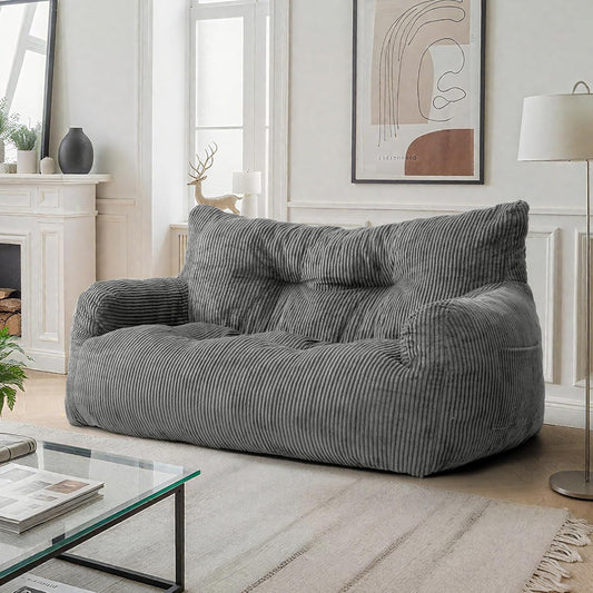 Pamapic Bean Bag Chair,2 Seat Loveseat Sofa,Ultra Soft Dutch Velvet,Fluffy Comfort Washable Cover,Corduroy Lazy Sofa Bed for Adults,Fit Living Room, Bedroom,Outdoor Spaces,Dark Grey