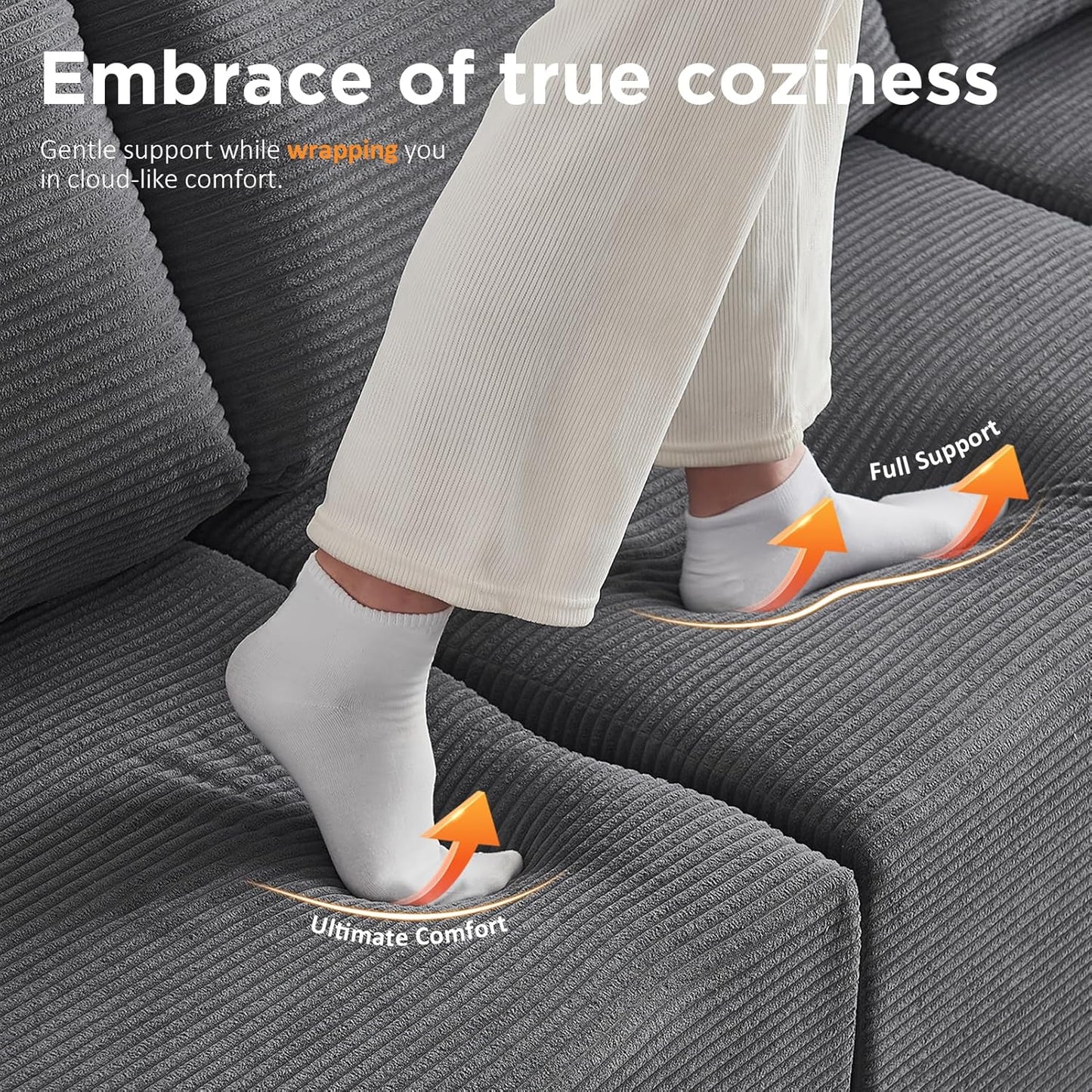 INGEROOM 79" Cloud Couch, Loveseat Sofa with Deep Seat, Modern Plush Corduroy Small Couch for Living Room Bedroom（Dark Gray）