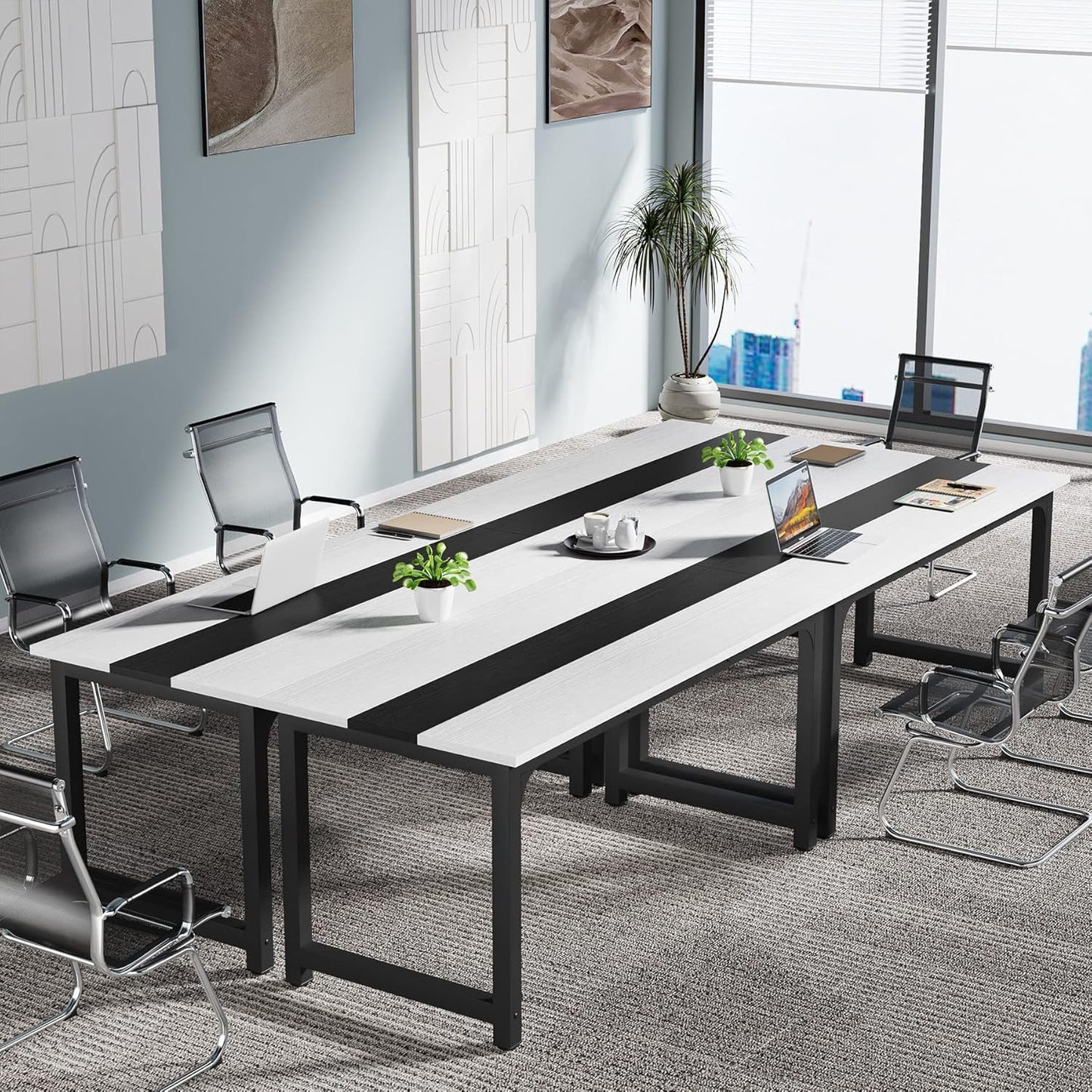 LITTLE TREE 70.8 Inch X-Large Executive Computer Office Desk, White+Black