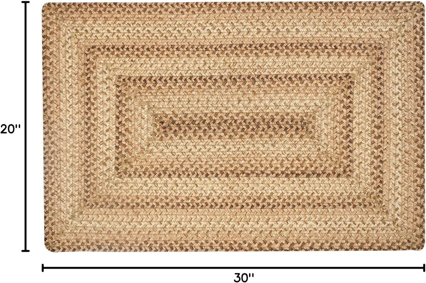 Homespice Cookie Dough Brown Jute Rug 20x30 - Country Style Farmhouse Braided Rugs for Kitchen