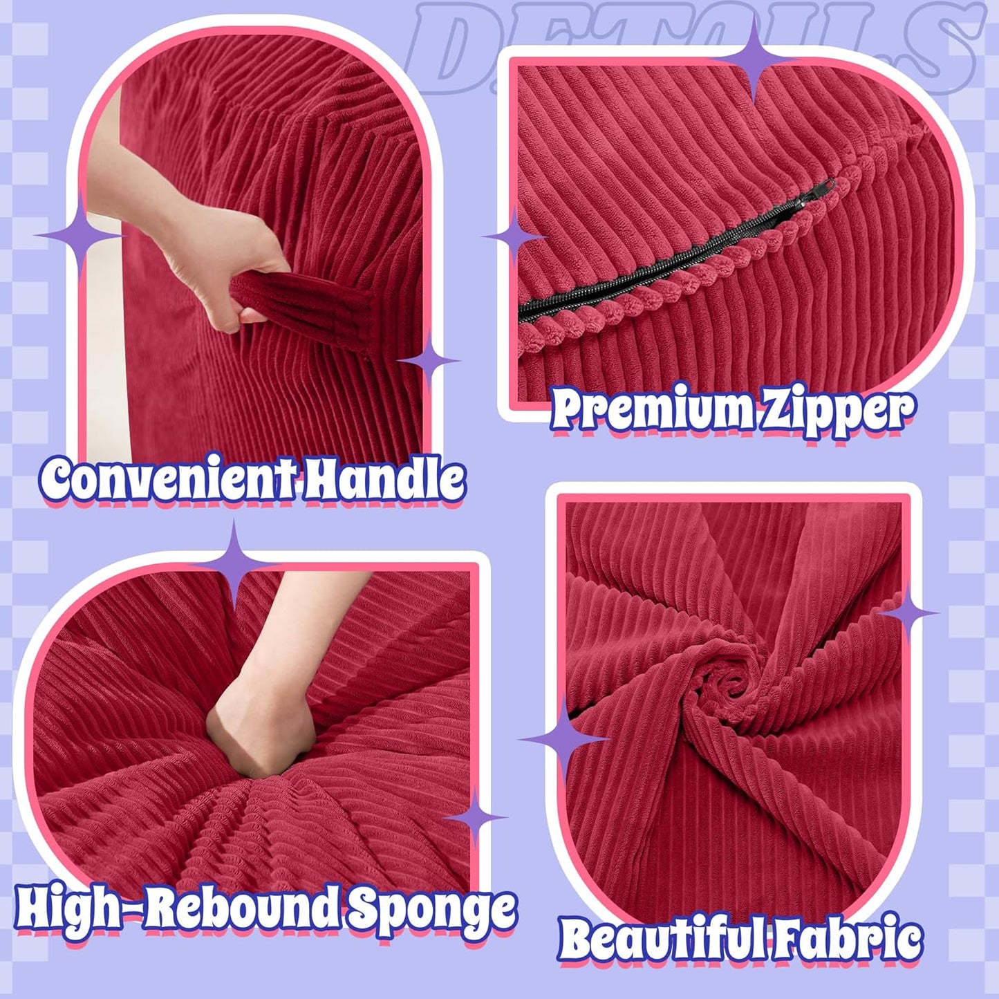 HABUTWAY 4FT Bean Bag Chair,Giant Bean Bag Chairs for Adults,Big Bean Bags with Memory Foam Filled, Large Beanbag Chairs with Soft Corduroy Cover-RED