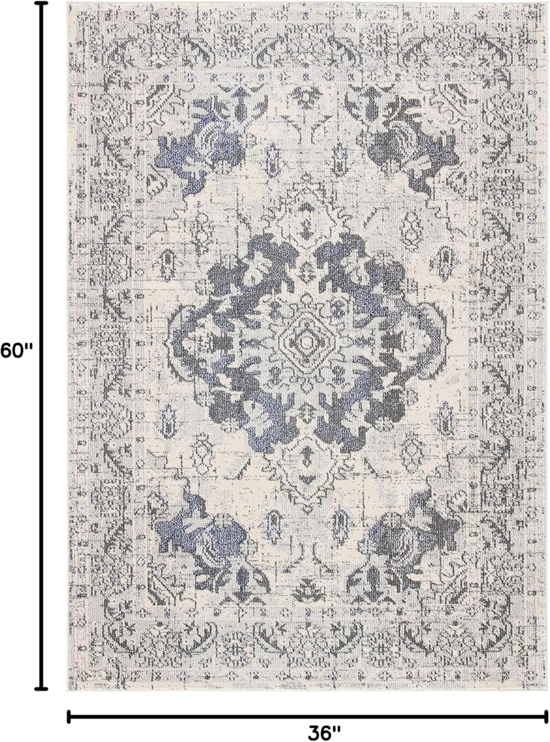 SAFAVIEH Monaco Collection Accent Rug - 3' x 5', Ivory & Grey, Boho Chic Medallion Distressed Design, Non-Shedding & Easy Care, Ideal for High Traffic Areas in Entryway, Living Room, Bedroom (MNC243B)
