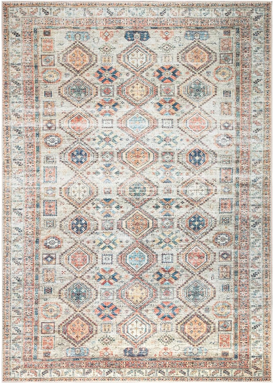 Keen Home Design 6x9 Rug - Machine Washable Area Rug with Non-Slip Backing, Ideal for Living Room, Dining Room, Bedroom - Vintage, Easy Clean, Durable, Low Pile Rug - (6' x 9')