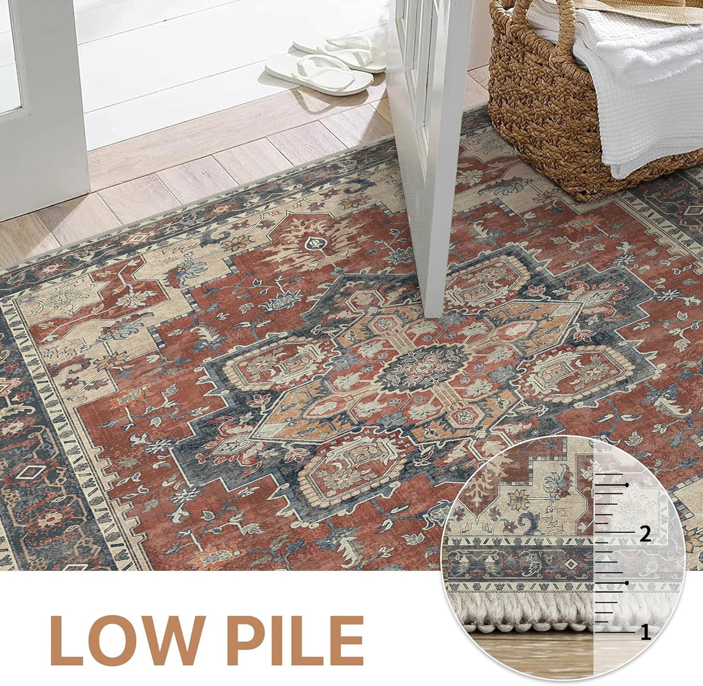 GENIMO 2x8 Runner Rugs for Hallway, Machine Washable Non Slip Vintage Rugs, Low Pile Lightweight Soft Print Rug for enrtyway, Corridor, Home Office, Kitchen, Bordeaux