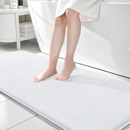 OLANLY Thick Memory Foam Bath Mat Rug 70x24, Extra Soft Absorbent Bathroom Rug, Quick Dry Bath Mats, Non-Slip, Machine Washable Carpet for Bathroom, Tub and Shower, Home Decor Accessories, White