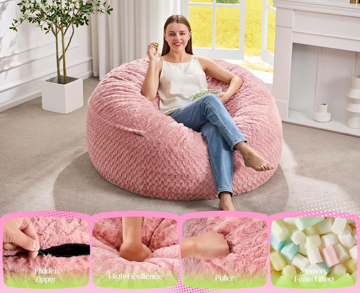 Hobestluk Bean Bag Chair Convertible Beanbag Chairs for Adults, 3 in 1 Bean Bags with Plush Chevron Cover, Adult Bean Bag Chair for Living Room, Bedroom (Pink, Full)