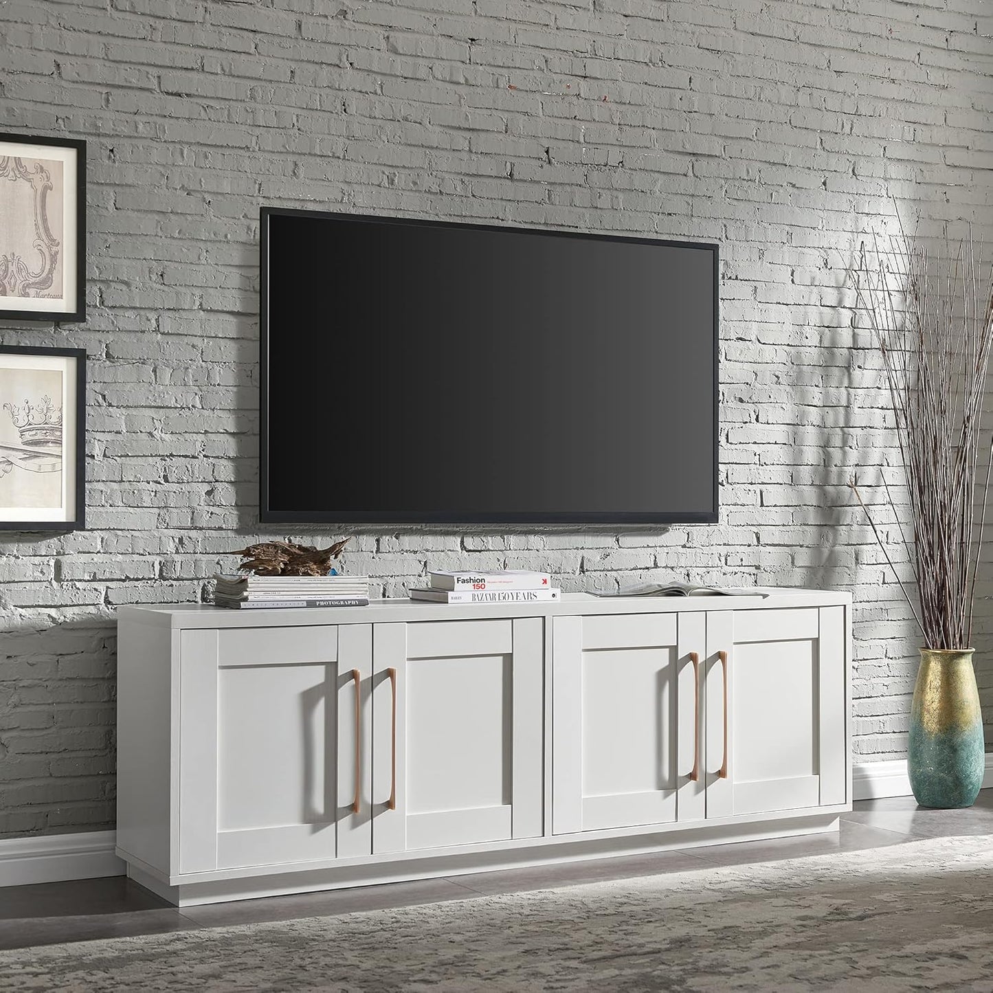 Henn&Hart Tillman Rectangular TV Stand for TV's up to 80" in, 68" Wide, White