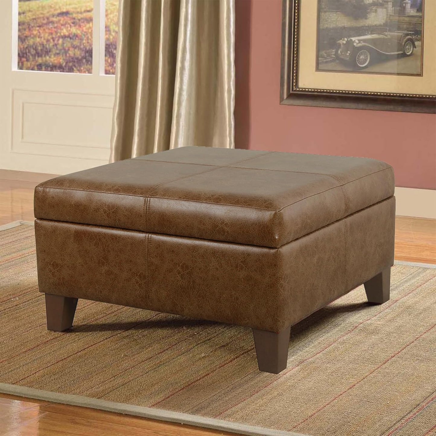 Homepop Home Decor | K2380-YDQY-2 | Luxury Large Faux Leather Square Storage Ottoman | Ottoman with Storage for Living Room & Bedroom, Brown