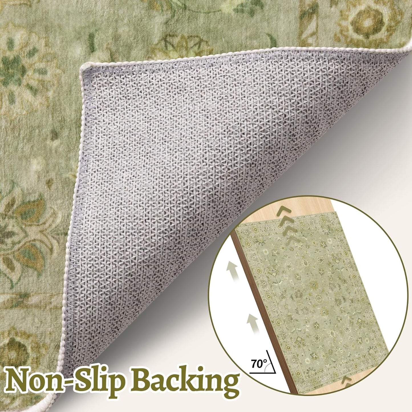 Tangsoo 4x6 Area Rug for Living Room, Washable Floral Vintage Rugs Indoor, Distressed Flaxen Green Carpet for Bedroom, Non Slip Dining Room, Soft Low Pile Rugs Foldable Floor Rug for Dorm Bedside