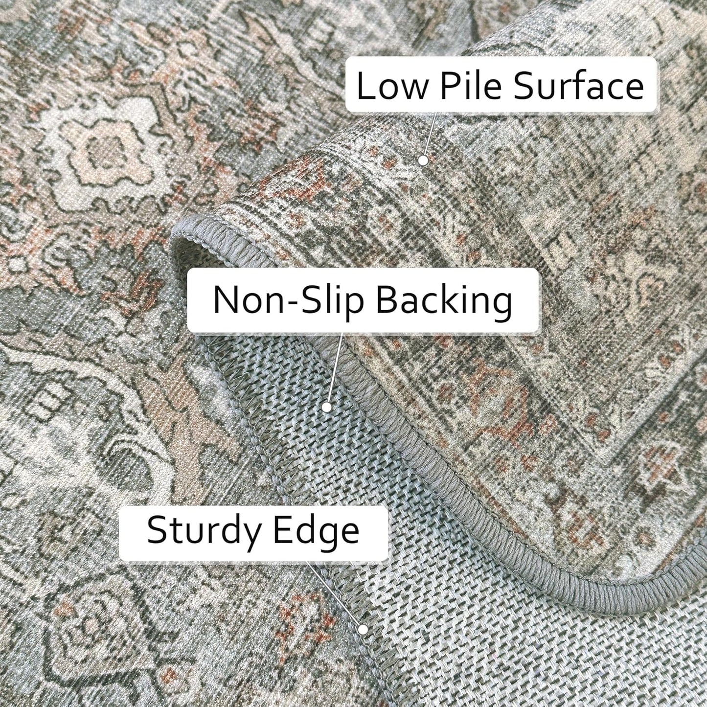 2X5 Area Rugs Machine Washable Rugs for Living Room, Vintage Boho Large Rugs for Bedroom Dining Room, Non Slip Indoor Soft Distressed Lightweight Thin Low Pile Carpet, Taupe