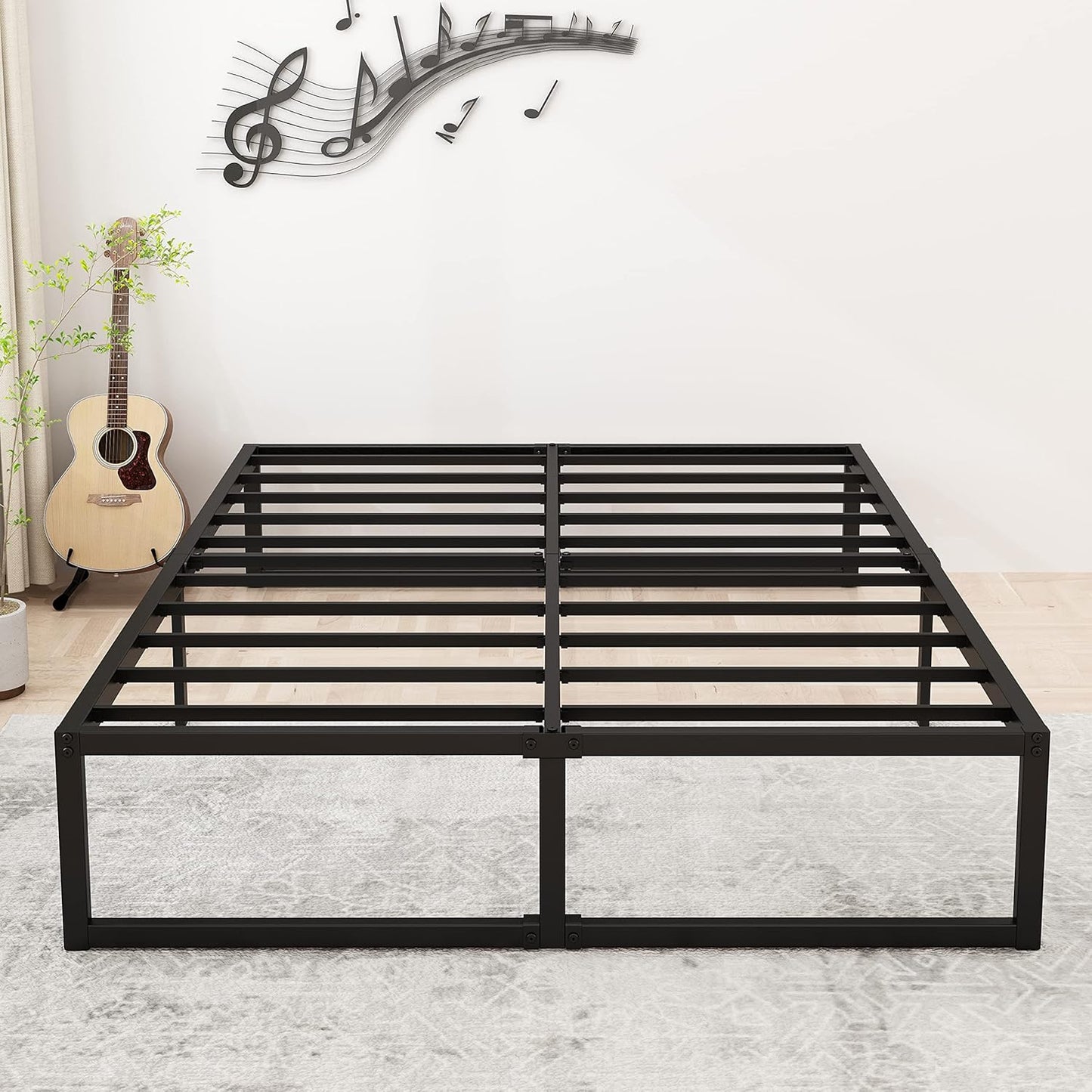 14 Inch Full Size Bed Frame No Box Spring Needed, Heavy Duty Metal Platform Beds with Sturdy Steal Slats for Mattress Foundation, Easy Assembly, Noise Free, Black