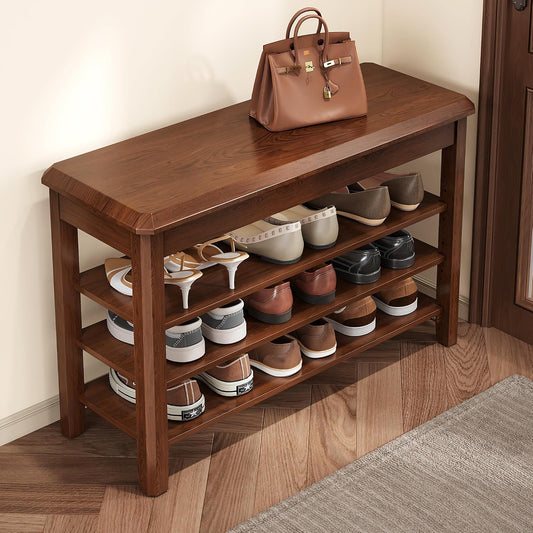 Shoe Rack for Front Door Entrance, Solid Wood Shoe Bench for Closet, Holds Up to 550lbs, Shoe Rack Bench for Entryway, Mudroom, Hallway
