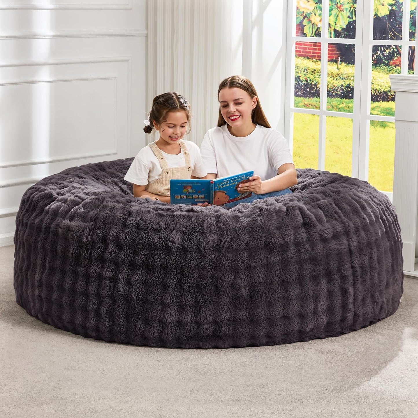 Hobestluk Bean Bag Chairs 6ft Beanbag Chair with Filler Adult Bean Bags with Fluffy & Machine Washable Cover, Giant Bean Bag Chairs for Adults (Dark Grey, 6FT-70" x 70" x 15")