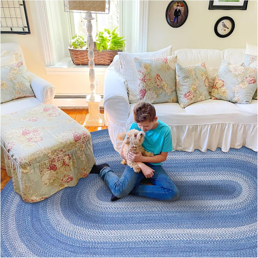 Homespice Denim Jute Blue 4x6' Braided Rugs Oval Rugs for Living Room, Bedroom Rug and Dining Room. Pet Friendly. Decor Styles- Farmhouse Rug, Rustic, Vintage, Cottage, Primitive, Country, Boho Rug