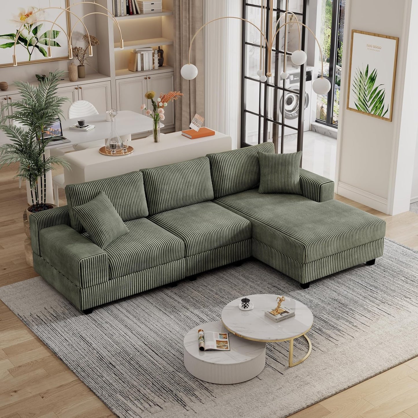 Eafurn Convertible L Shaped Modular Sectional Sofa Couch, 5 Seater Corduroy Upholstered Corner Sofa Lounge Couch with Extra Wide Reversible Chaise Lounge and Headrest for Living Room