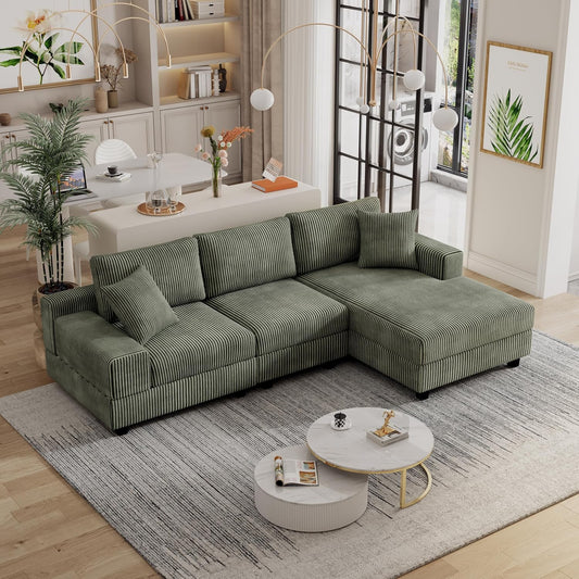 Eafurn Convertible L Shaped Modular Sectional Sofa Couch, 5 Seater Corduroy Upholstered Corner Sofa Lounge Couch with Extra Wide Reversible Chaise Lounge and Headrest for Living Room