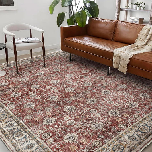 Washable Area Rug 8'x10' Boho Design Non-Shedding Non-Slip Easy Care Ideal for High Traffic Areas in Living Room Bedroom Office Coffee Table Kitchen Large Carpet