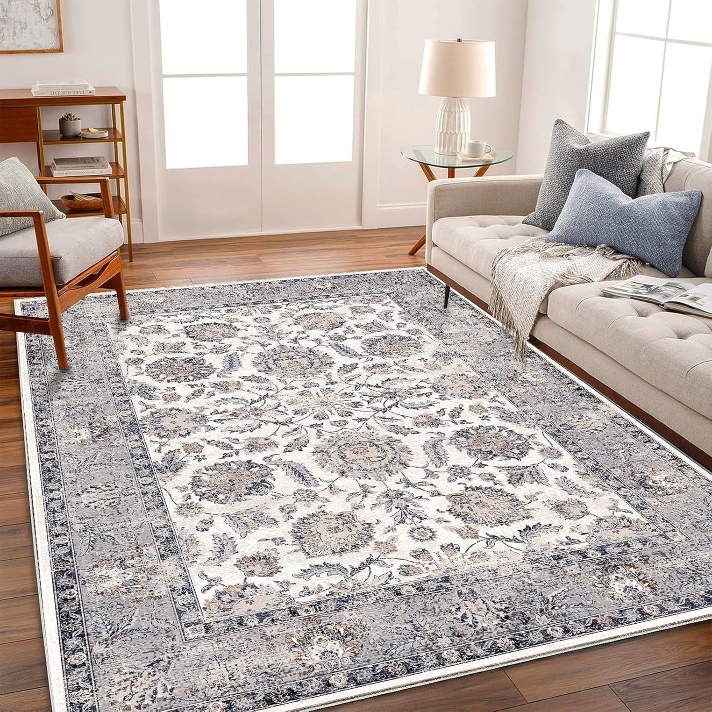 10x14 Washable Area Rug Medallion Distressed Design Boho Medallion Non-Shedding Easy Care Ideal for High Traffic Areas in Living Room Bedroom Kitchen Office Coffee Table Large Carpet