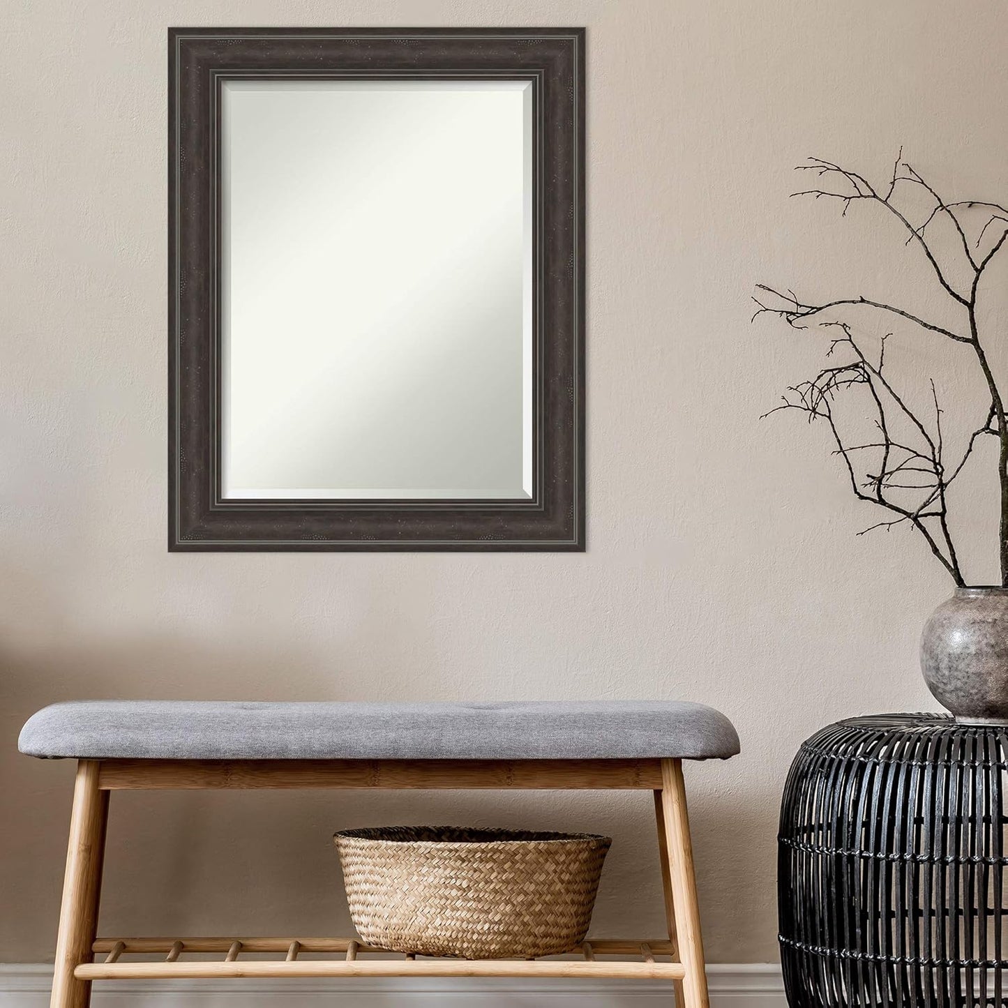 Amanti Art Brown Bathroom Mirror for Over Sink, 30x24 Shipwreck Greywash Rectangle Vanity Mirror, Medium Traditional Frame, Hangs Horizonally and Vertically, Bathroom Wall Decor, Beveled Edge