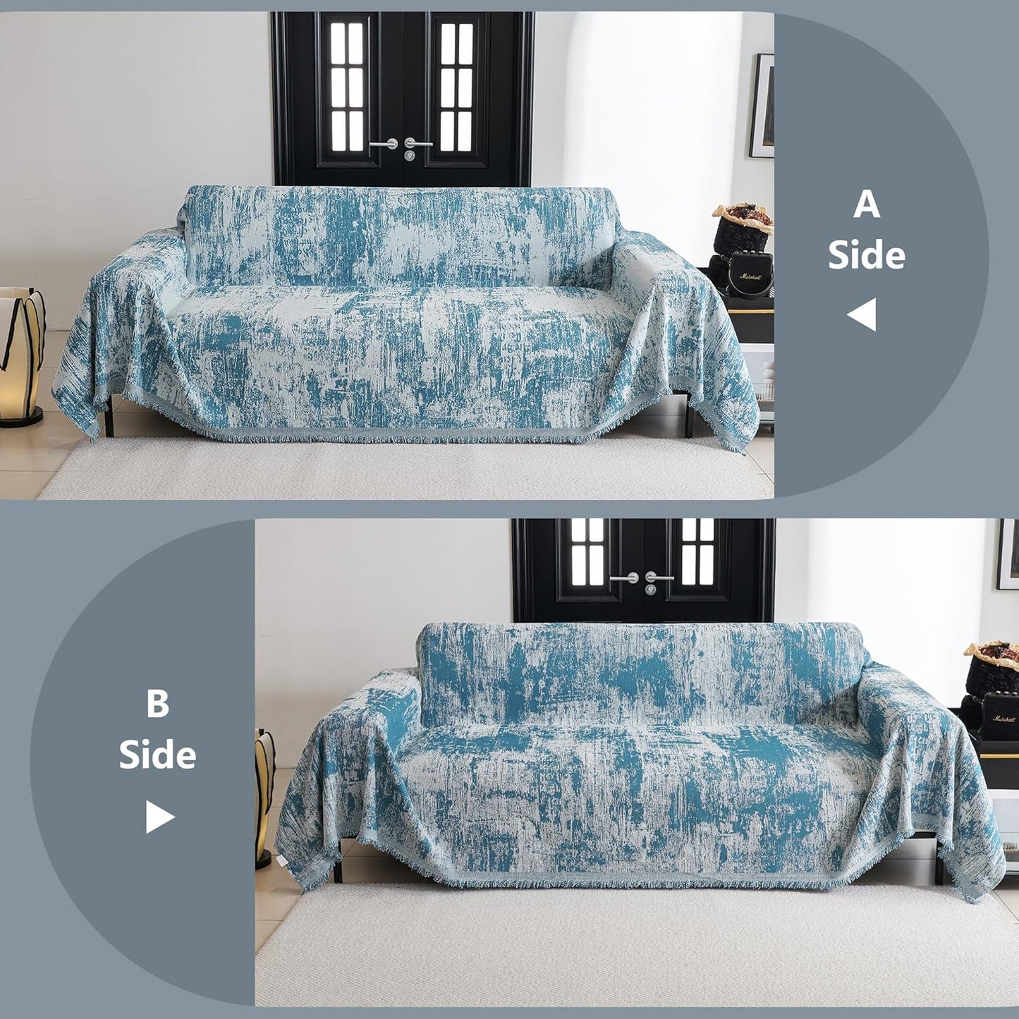 MYSKY HOME Sectional Couch Cover Sage Abstract Geometric Sofa Covers for Sectional Sofa L Shape Chenille Couch Protector for Dogs Pets Couch Throw Cover Washable Durable for Home Decor, 71" X118"