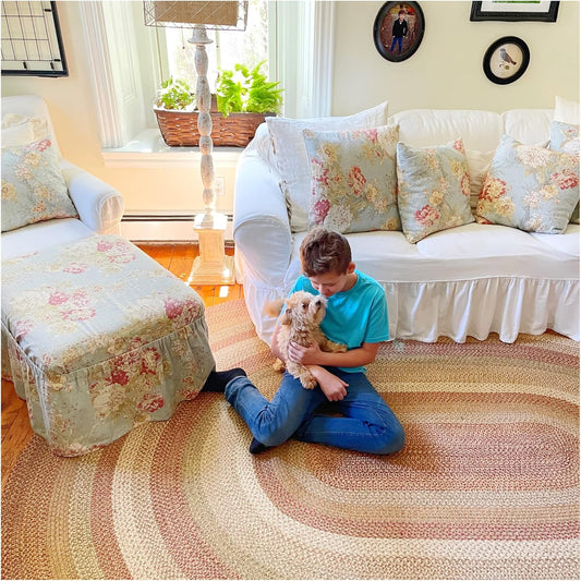 Homespice Harvest Jute Brown Braided 6x9’ Oval Rug for Living Room, Bedroom Rug and Dining Room. Pet Friendly. Decor Styles- Farmhouse Rug, Rustic, Vintage, Cottage, Primitive, Country, Boho Rug