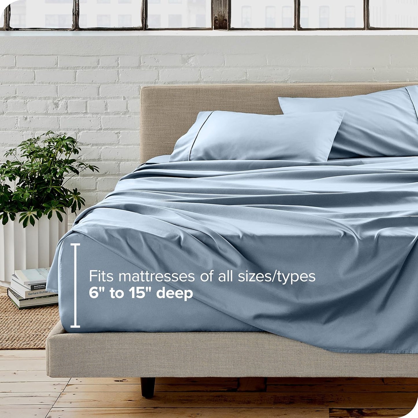 Bare Home Split Head Flex King Sheet Set - 1800 Ultra-Soft Microfiber Bed Sheets - Double Brushed - Deep Pockets - Easy Fit - 4 Piece Set - FlexTop King Bedding (Split Head Flex King, Dusty Blue)