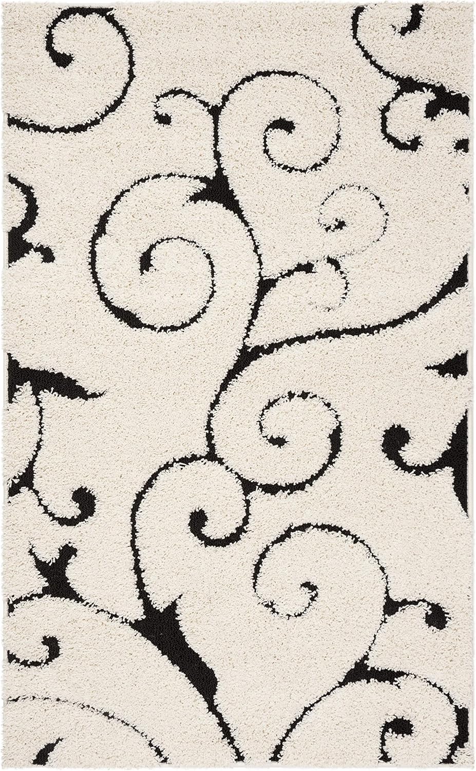 SAFAVIEH Florida Shag Collection Accent Rug - 2'3" x 4', Ivory & Black, Scroll Design, Non-Shedding & Easy Care, 1.2-inch Thick Ideal for High Traffic Areas in Foyer, Living Room, Bedroom (SG455-1290)