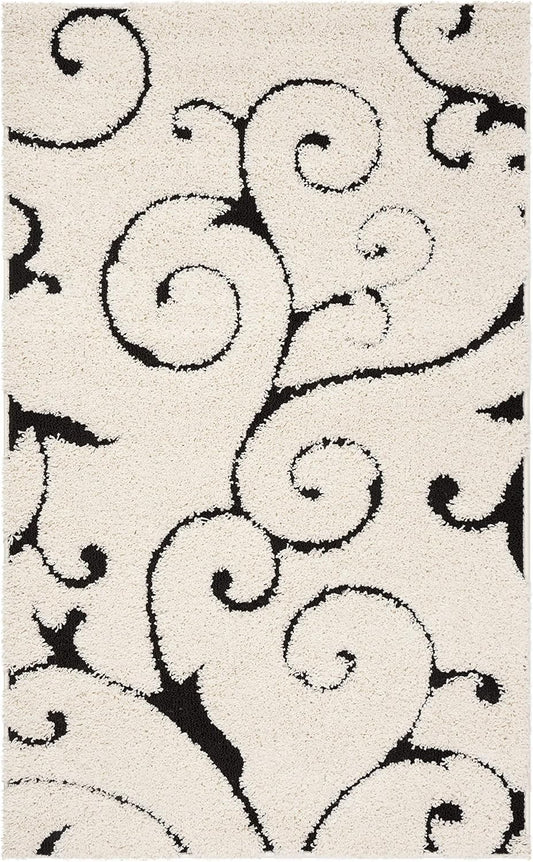 SAFAVIEH Florida Shag Collection Accent Rug - 2'3" x 5', Ivory & Black, Scroll Design, Non-Shedding & Easy Care, 1.2-inch Thick Ideal for High Traffic Areas in Foyer, Living Room, Bedroom (SG455-1290)
