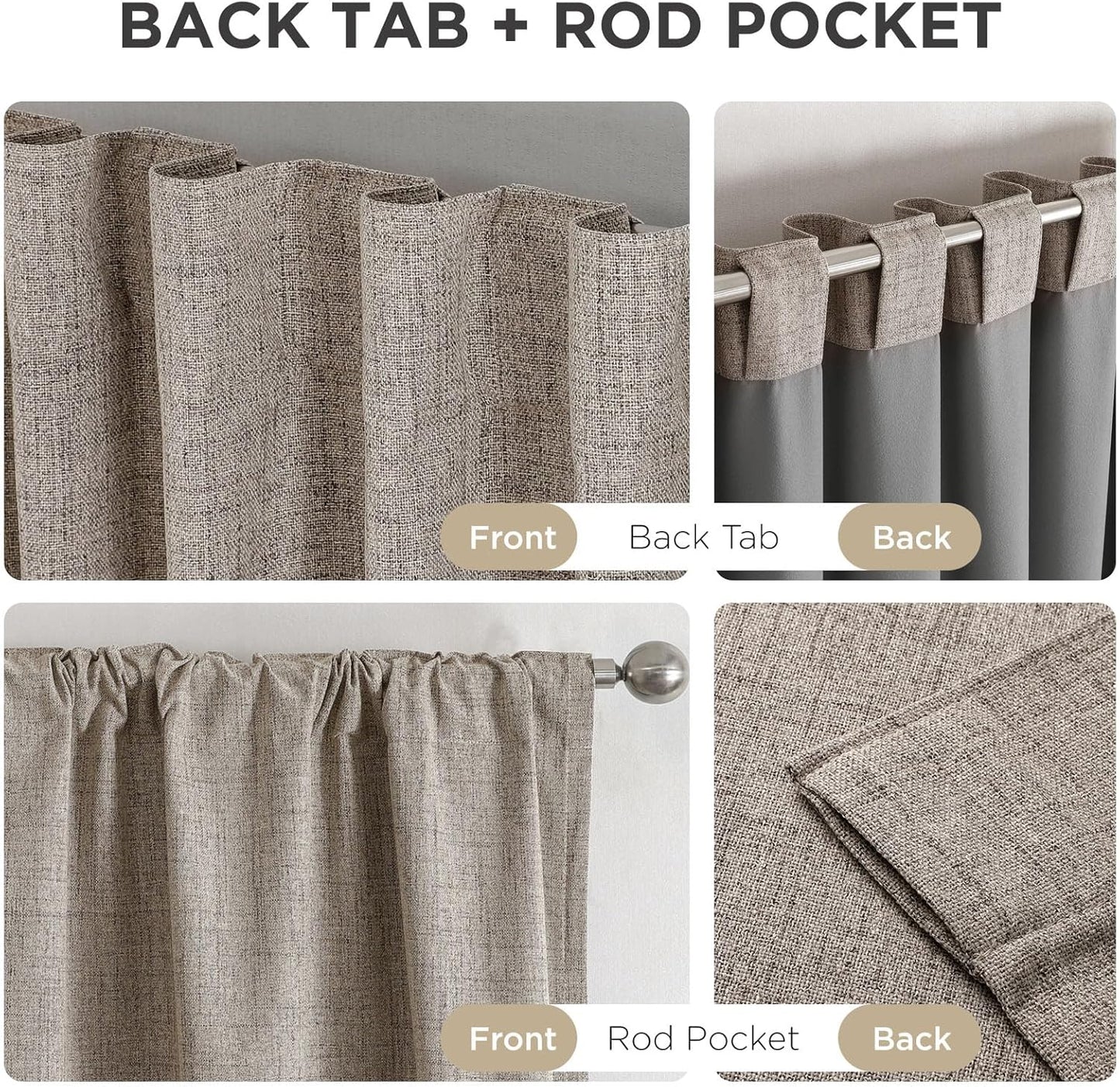 Joydeco 100% Blackout Curtains for Bedroom - Natural Linen Curtains 96 Inch Long, Thermal Insulated 2 Panels Linen Light Blocking Drapes, Rod Pocket & Back Tabs, Darkening Privacy for Living Room