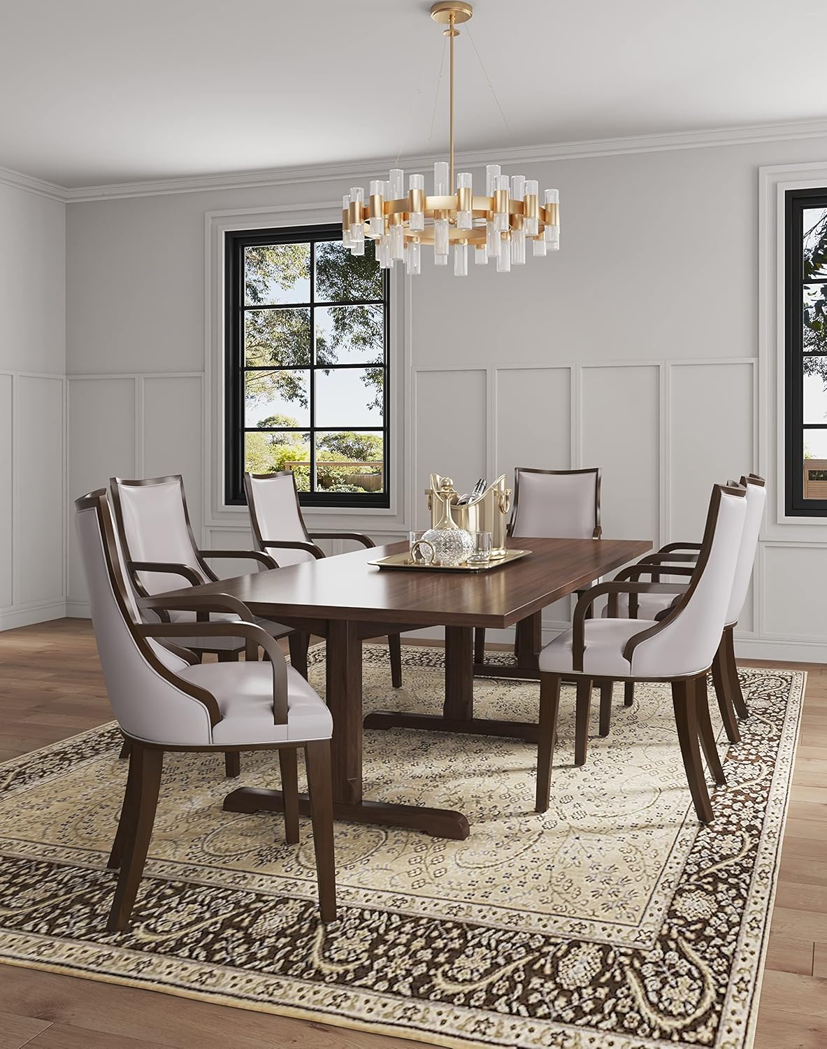 Manhattan Comfort Grand Faux Leather 8-Piece Dining Chairs in Light Grey